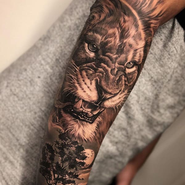 Ferocious Lion Tiger Temporary Tattoo For Men Women Adult Kid Sword Compass  Flower Tattoos Sticker Fake Black Transferable Tatoo  AliExpress