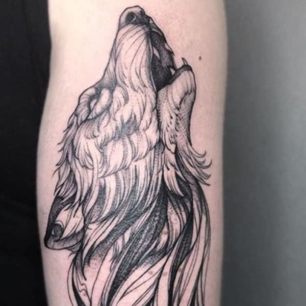 howling wolf chest tattoo