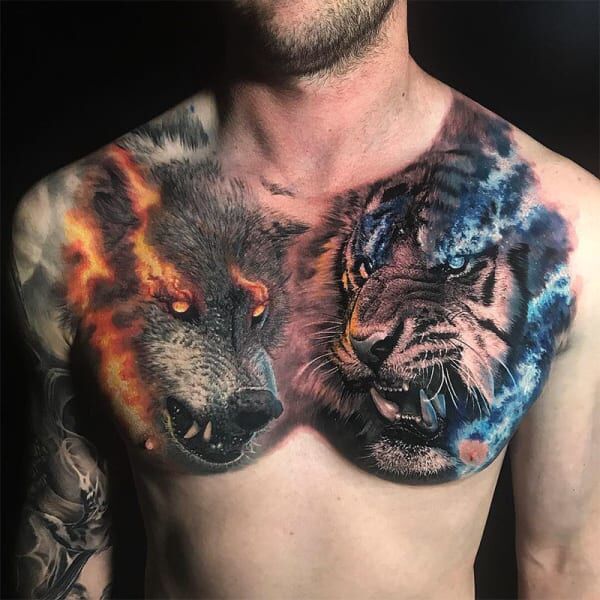 howling wolf chest tattoo